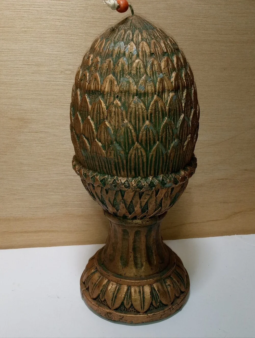 Green & Brown Pinecone Candle, Freestanding Nature Decor, MPN 61888